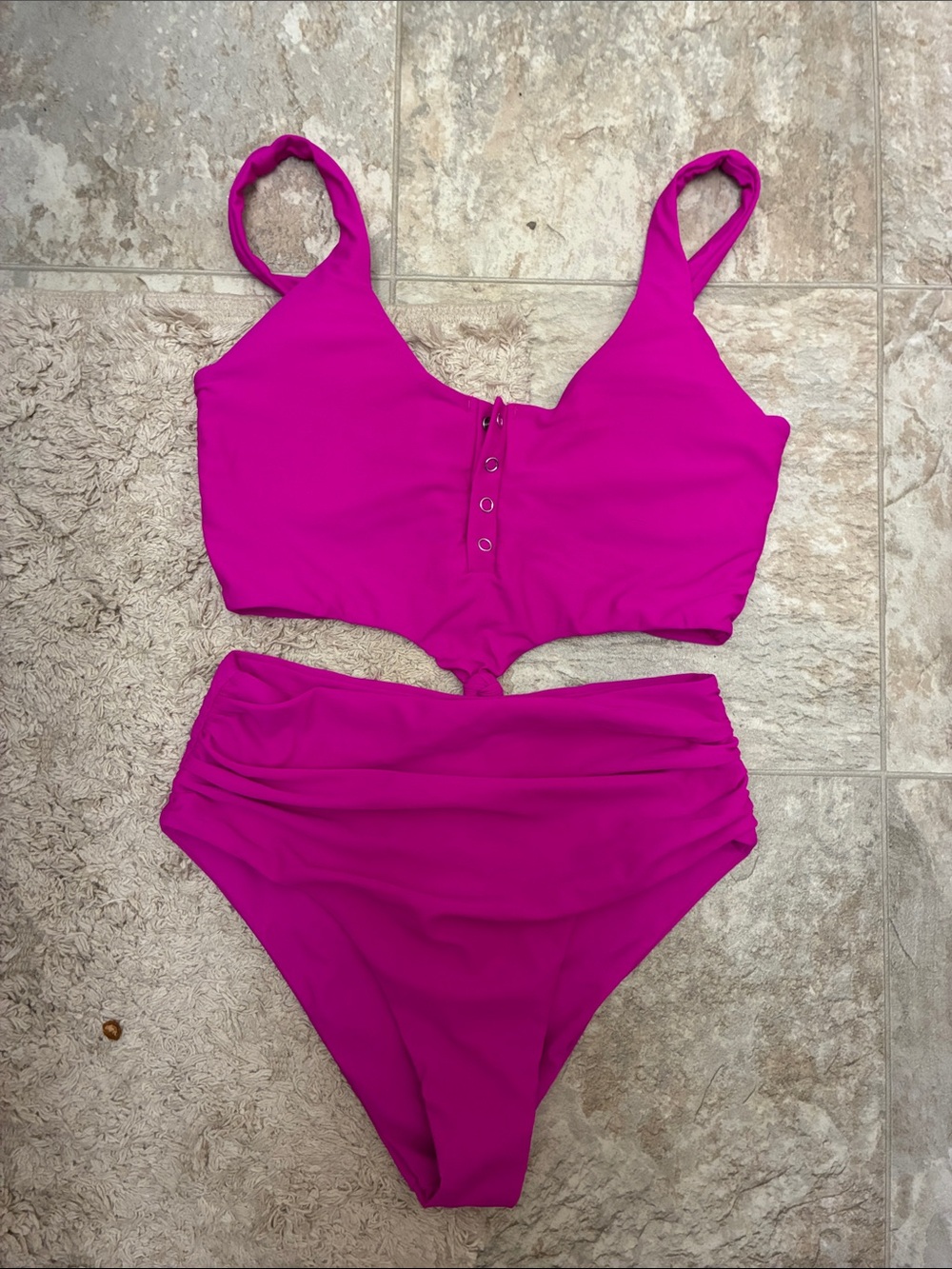 Zaful Fuchsia Cutout High-Waist Bikini Set